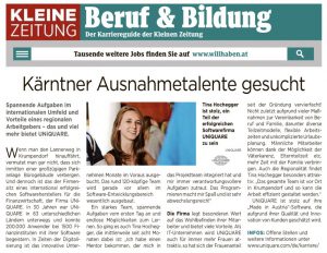 Kleine Zeitung about UNiQUARE and exceptional talents